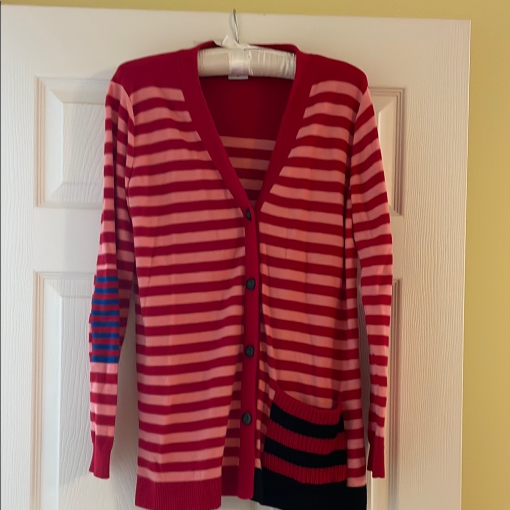 CAbi Red and Pink Striped Cardigan